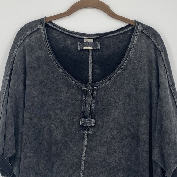 Free People XS Oversized First Base Henley Top Washed Out Black Boxy Burnout - Picture 6 of 13